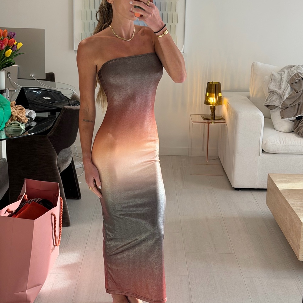 Fashion Nova Brighter You Metallic Maxi Dress - Brown/combo